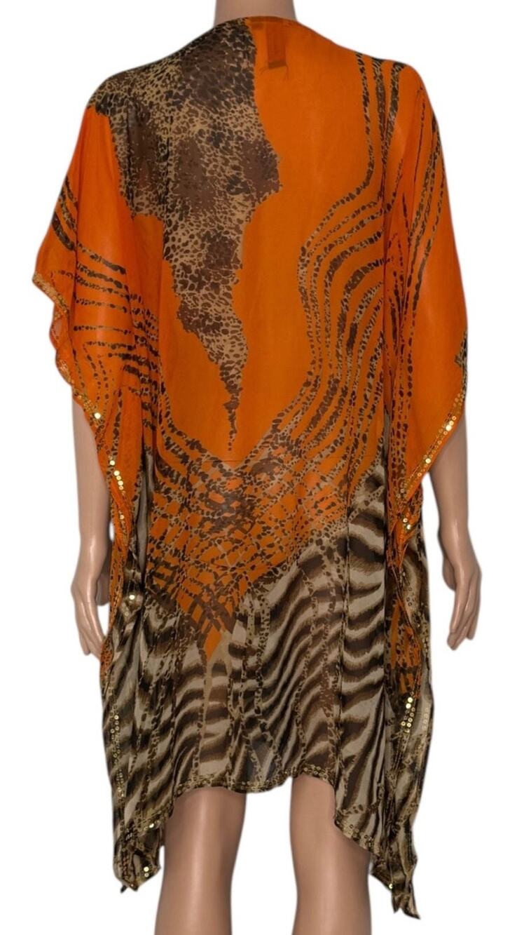 La Moda Embellished Animal Print V-Neck Kaftan Beach Cover-Up-one size